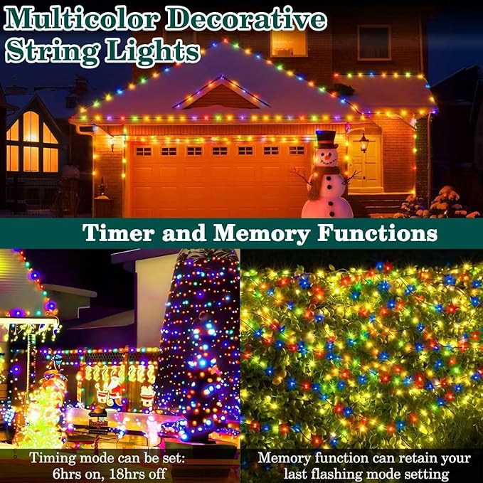 HYH Christmas Lights Outdoor 1000 LED 328FT String Lights Multicolored IP67 Waterproof Indoor Christmas Fairy Multifunction Roll Light with Remote for Garden Tree Patio Balcony Xmas Party Decor