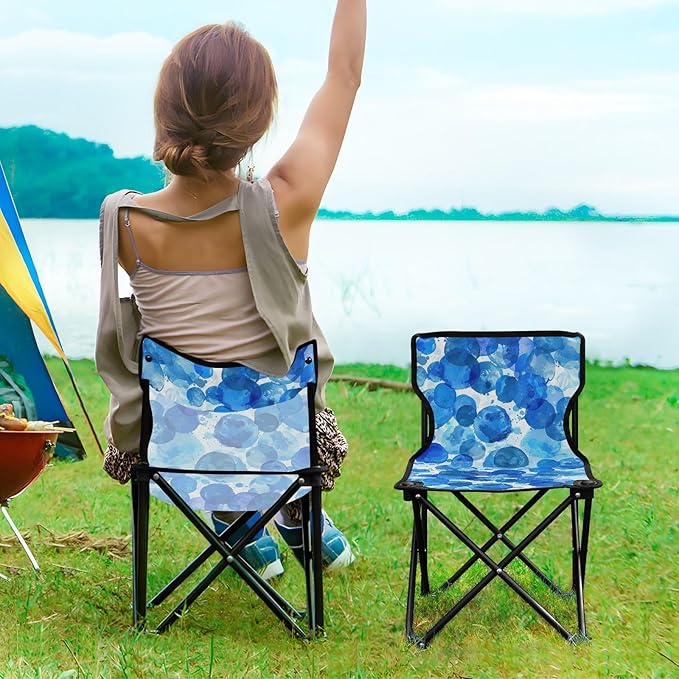 White Background Blue Circles Translucency Folding Camp Chairs for Adults Ultra-Lightweight Portable Chairs for Adults with Carrying Bag Travel Chair for Traveling Camping