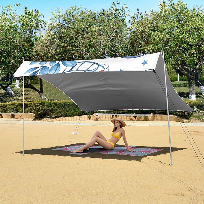 Blue Rugby Pattern Camping Sun Shelter Beach Tent Portable Beach Sun Shade Outdoor Canopy for Camping Trips Fishing Picnic