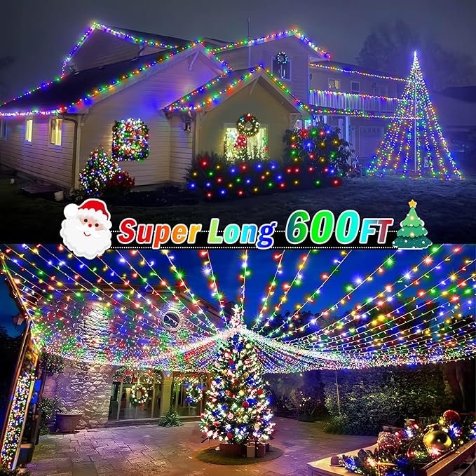 KNONEW 600ft 1500 LED Outdoor Christmas String Lights 8 Modes &amp Timer Fairy Light Plug in Waterproof Hanging Lighting for Xmas Yard Tree Wedding Party Holiday Decorations(Multicolor)