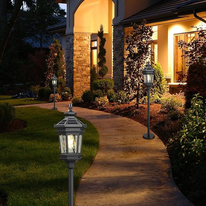 Darkaway Solar Post Light Outside Floor Lamp with Remote Control Waterproof Outdoor Solar Lighting with Water Ripple Glass Shade for Lawn Pool Garden