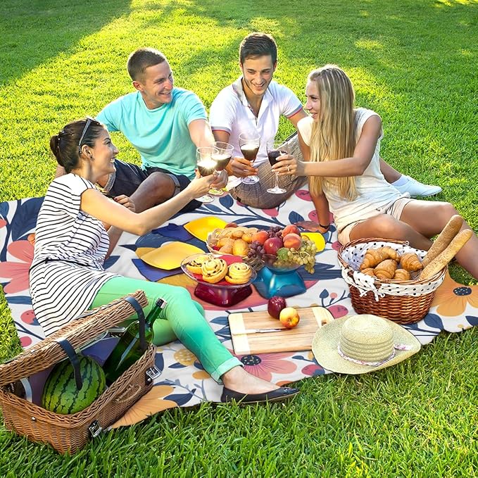 Waterproof Sandproof Beach Blanket 59''×68'' Animal-Bird Flower Polyester Outdoor Picnic Blanket with 4 Stakes &amp Storage Bag for BeachCampingVacation