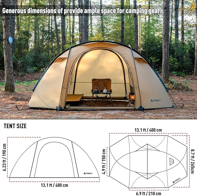 POMOLY Dome Tent Freestanding Camping Hot Tent Barracuda 2 Portable Wood Stove Tents for 1-2 Person Backpacking Hiking