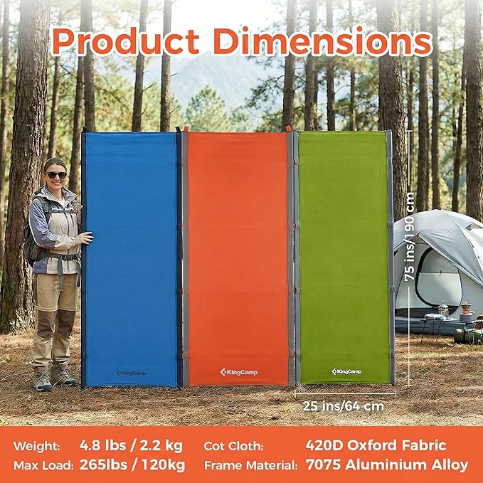 KingCamp Ultralight Camping Cot Portable Folding Tent Camping Cot 265 Lbs Heavy Duty Sleeping Cot with Pillow for Adults Outdoor Backpacking Travel Hiking Orange