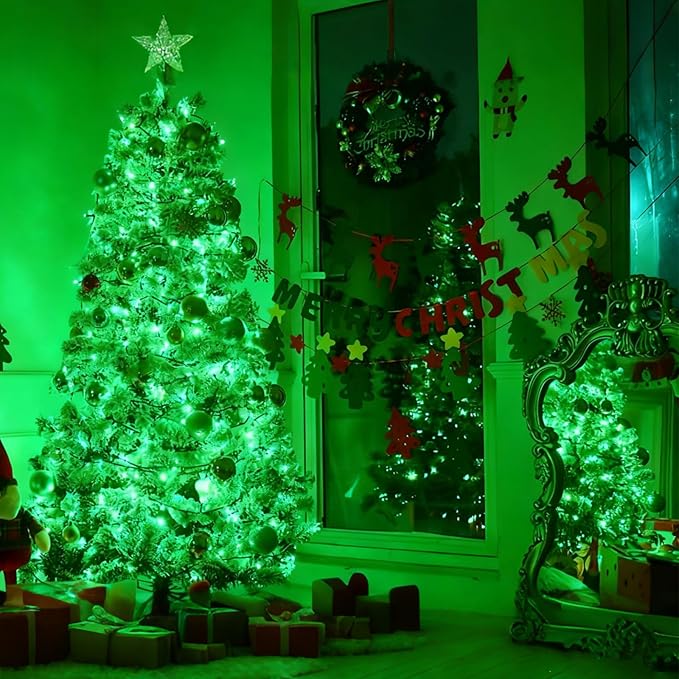 YEGUO Christmas Lights Battery Operated 2 Pack Each 33ft 100 LED Green String Lights Outdoor Waterproof Green Wire Fairy Christmas Light Indoor with Remote