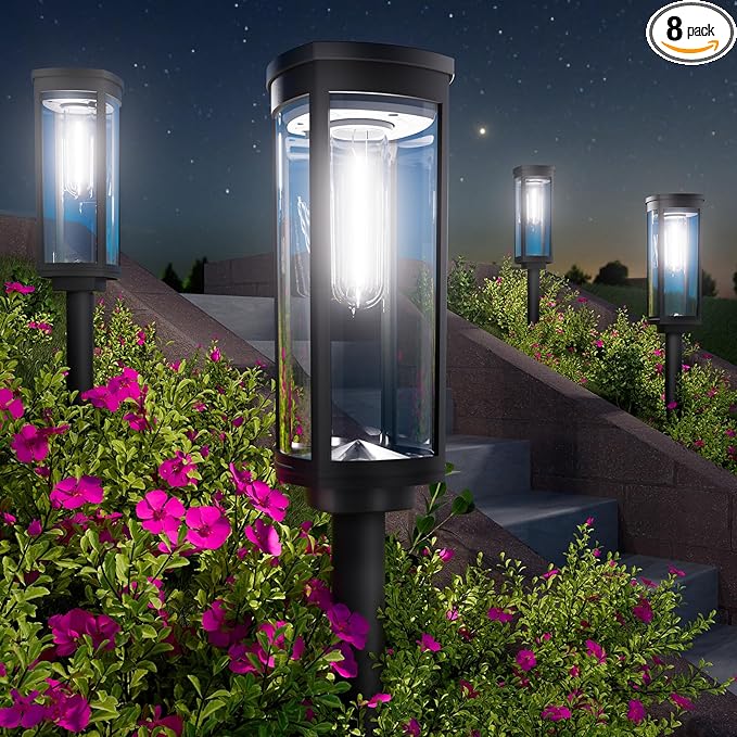 Bright Solar Pathway Lights Outdoor 8 Pack Solar Garden Lights for Outside Waterproof IP65 Auto On/Off Outdoor Light for Yard Garden Lawn Walkway Driveway Landscape Lighting