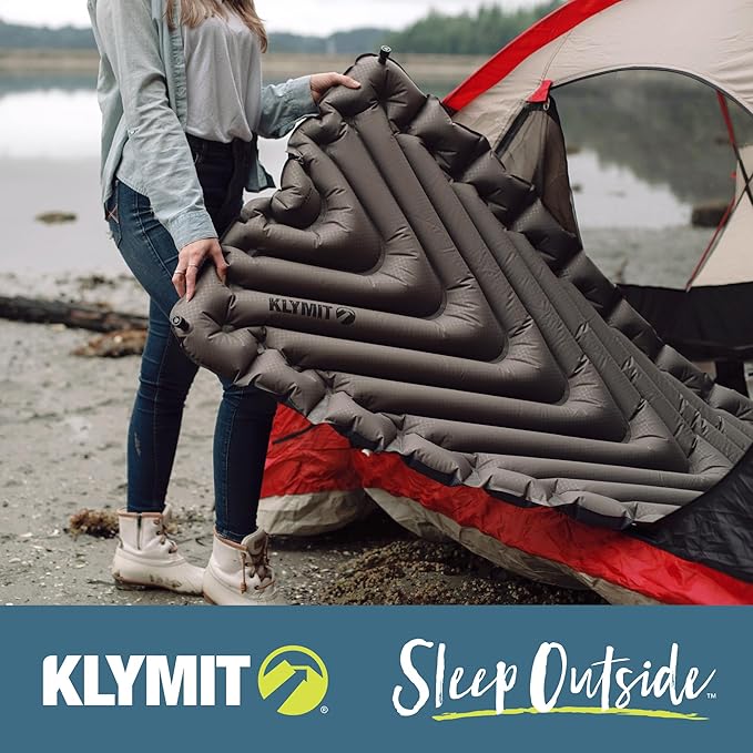Klymit Static V Luxe Sleeping Pad Lightweight Lofted Camping Air Mattress for Tents and Cars with Body Mapping Tech 3 In Thick Grey