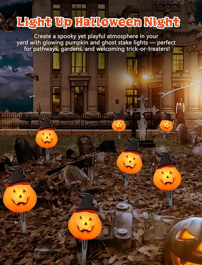 Halloween Pumpkin Pathway Lights Outdoor 4PCS Jack O Lantern Pumpkin Light with StakeOutdoor LED Walkway Lights Lights for Halloween Driveway Garden Yard Lawn Lights Decor