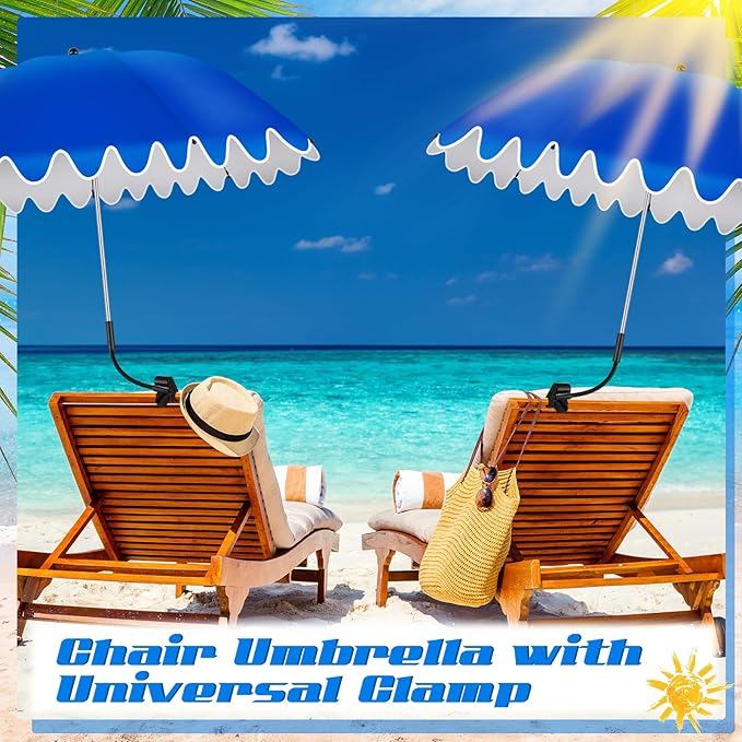 Abbylike 2 Pcs Scalloped Chair Umbrella with Universal Adjustable Clamp 38'' Portable Wheelchair Umbrella UPF 50+ Camping Chair Parasol with Bag for Outdoor Patio Lawn