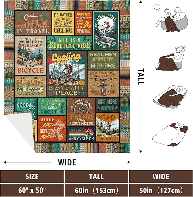 Bicycle Gifts for Men Bike Gifts for Women/Men/Boys Blanket 60X50 Gift for Bicycle Enthusiasts Bike Decorations Mountain Bike Gift Ideas for Cycling Riders Birthday/Christmas/Father's Day