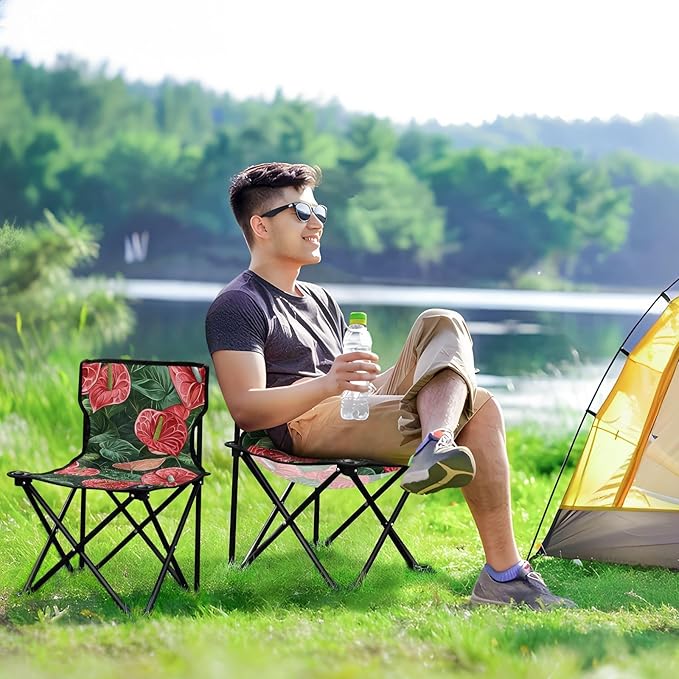 Anthurium Red Green Art Portable Backpack Beach Chairs for Adults Ultra Lightweight Folding Chair Carry Bag Included Portable Chair for Waiting in Line for Indoor Camping