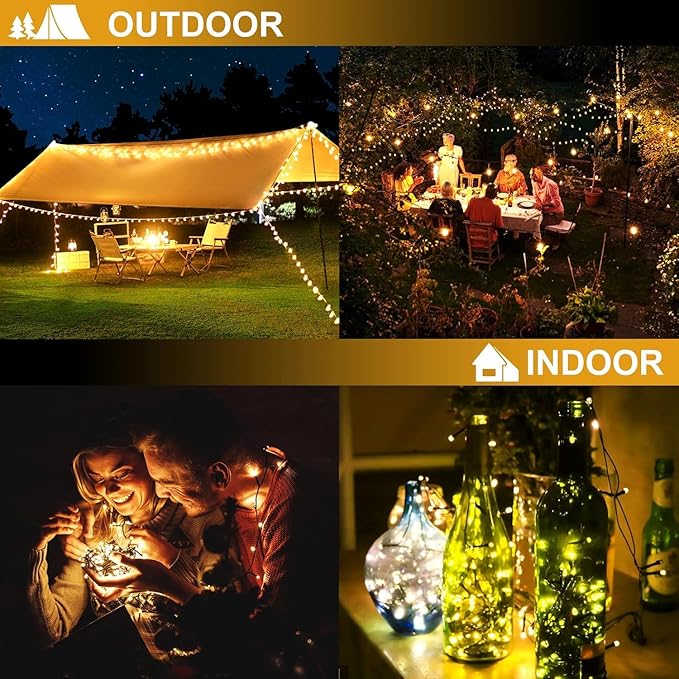 Quntis Battery Powered String Lights Outdoor 132FT 300 LED Indoor Christmas Tree Lights Waterproof with 8 Modes and Timer for Halloween Patio Balcony Garden Warm White