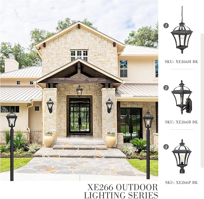 Emliviar 22 Inch Outdoor Post Light Farmhouse Vintage Outside Pole Light for Yard Aluminum with Seeded Glass Black Finish XE266P BK