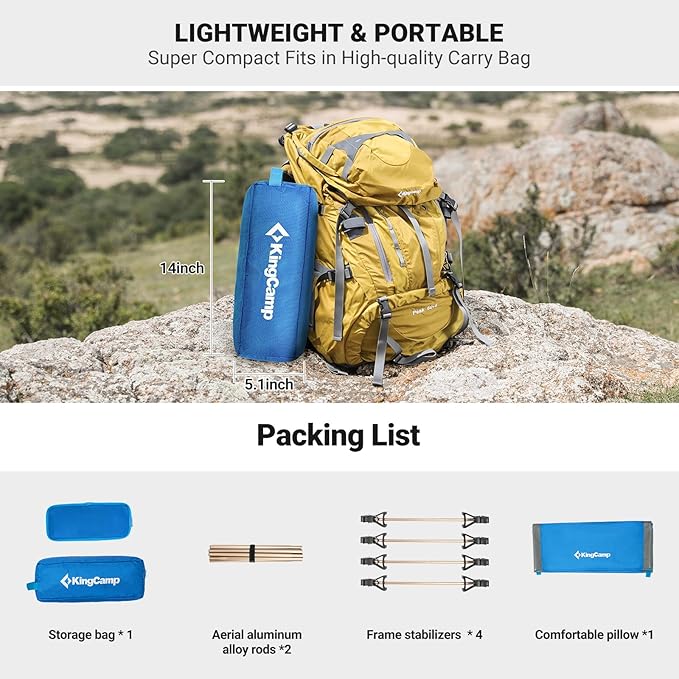 KingCamp Camping Cot Folding Portable Heavy Duty Ultralight Cots for Adults Camping Tent Hiking Backpacking Mountaineering Travel Indoor Outdoor Indoor Base Camp with Pillow Support 265 Lbs