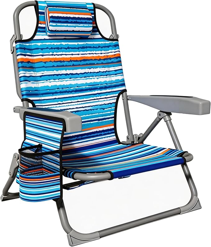 Lightweight Portable Beach Chair for Adults 350 LBS Capacity Backpack Beach Chair Reclining Beach Chair with 5-Position Lay Flat Large Cup Holder for Beach Camping Sports 1 Pack