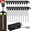20 Pack 8 Heavy Duty Screw in Tent Stakes Metal Camping Stakes Drill-In Ground Anchor Threaded Stakes for Canopies Gardening Yard Inflatables with Hex Socket and Storage Bag (Black)
