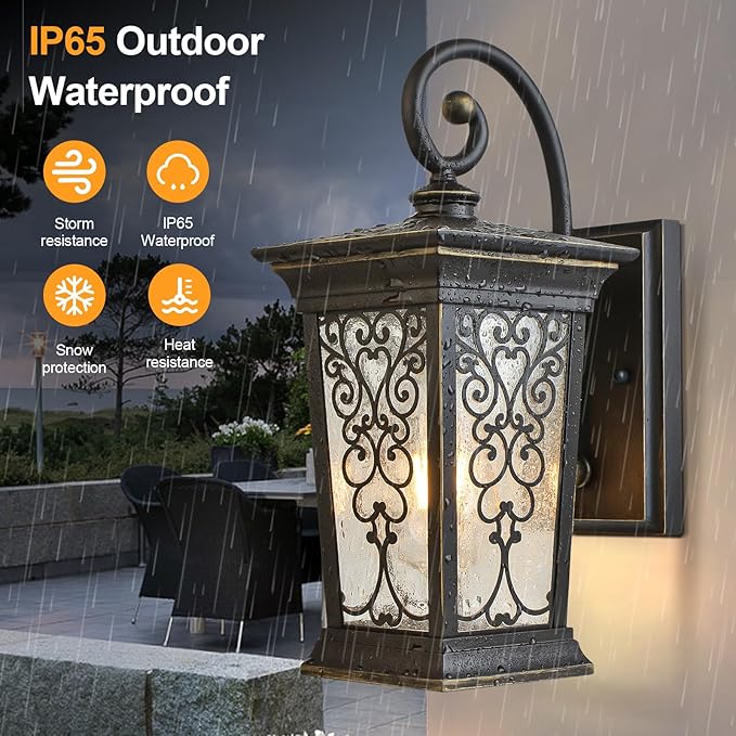 ALVIME Outdoor Wall Light Fixtures 17 Inch Oil Rubbed Bronze Exterior Lighting Fixtures Waterproof Outdoor Sconce Lights Outside Porch Lanterns for House Farmhouse E26 Base&ampClear Seeded Glass