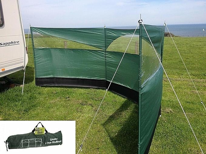 Windbreaker Privacy Camping Screen 3 Panel Blocker Garden Beach 197 x 60 (Forest Green)