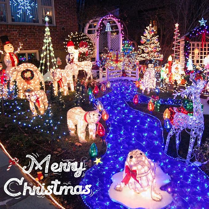 JMEXSUSS 200 LED Blue Christmas Net Lights 9.8ft x 6.6ft Connectable Christmas Bush Lights with Remote 8 Modes Plug in Net Light Outdoor Mesh Light Waterproof for Tree Yard Fence Decoration