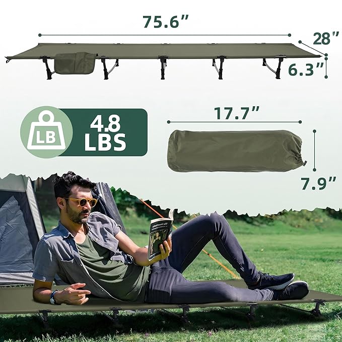 Elevon Camping Cot 28 Extra Wide Sleeping Cot Portable Folding Tent Camping Bed Compact for Outdoor Travel Base Camp Hiking Mountaineering Lightweight Backpacking 400lb Capacity