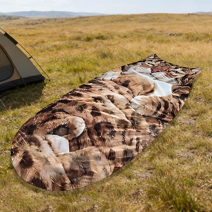 Fluffy Cat Sleeping Bag for Adults Washable Warm Plush Cat Envelope Sleeping Bag for Camping Sleepovers Home Lounging69×32in