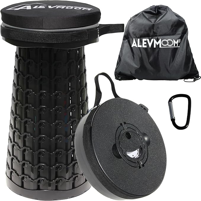 Upgraded Collapsible Stool with Cushion 880Lbs Max Weight Portable Folding Height Adjustable Lightweight Retractable Telescoping Stool for Camping Outdoors Fishing Hiking Travel BBQ with Carry Bag
