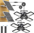 Solar Shed Light Outdoor Indoor Solar Powered Motion Sensor Pendant Light144LED 1200LM Daytime Work with 5 Modes &amp Remote Control 4 Heads IP65 Waterproof for Garage Barn Shop 2 Pack