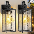 2-Pack Dusk to Dawn Outdoor Lighting with Water Ripple Glass IP65 Waterproof Matte Black Front Porch Lights Photocell Sensor Exterior Light Fixtures Outdoor Wall Sconces Coach Lights