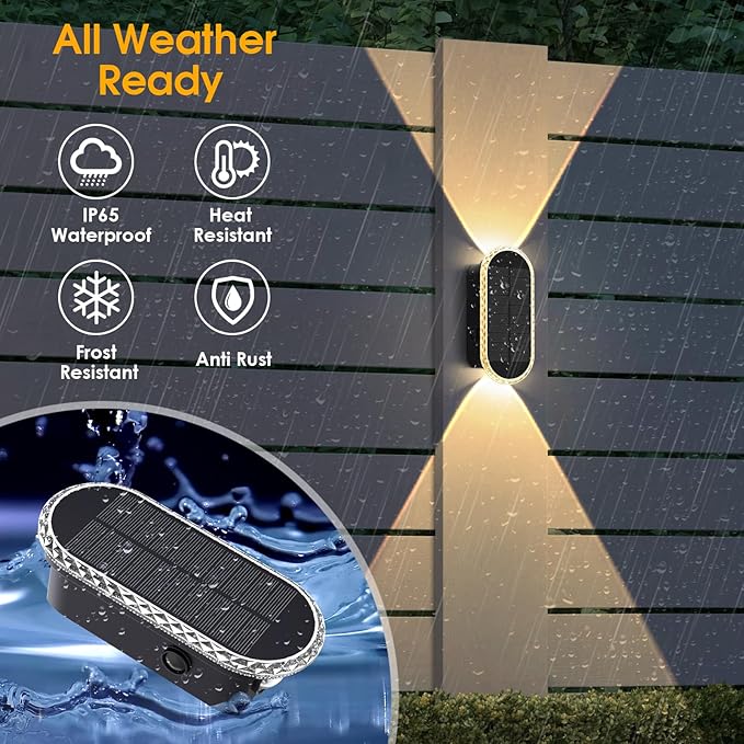 8PK Solar Fence Lights Outdoor - Solar Outdoor Light Warm White &amp RGB Lights for Outside Backyard Patio Deck Fence Stair Handrail Pool and Wall
