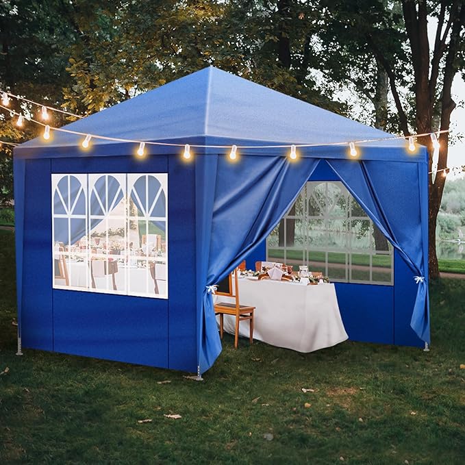 10'x10' Gazebo Waterproof Outdoor Canopy Patio Tent Party Tent for Wedding BBQ Cater Blue