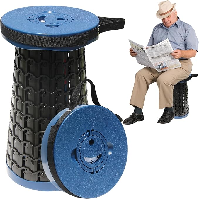 ALEVMOOM 18 Collapsible Stool 800lbs Max Weight Heavy Duty Portable Retractable Folding Telescoping Foldable Camping Stool for Adults Outdoor Fishing Travel BBQ (Navy)