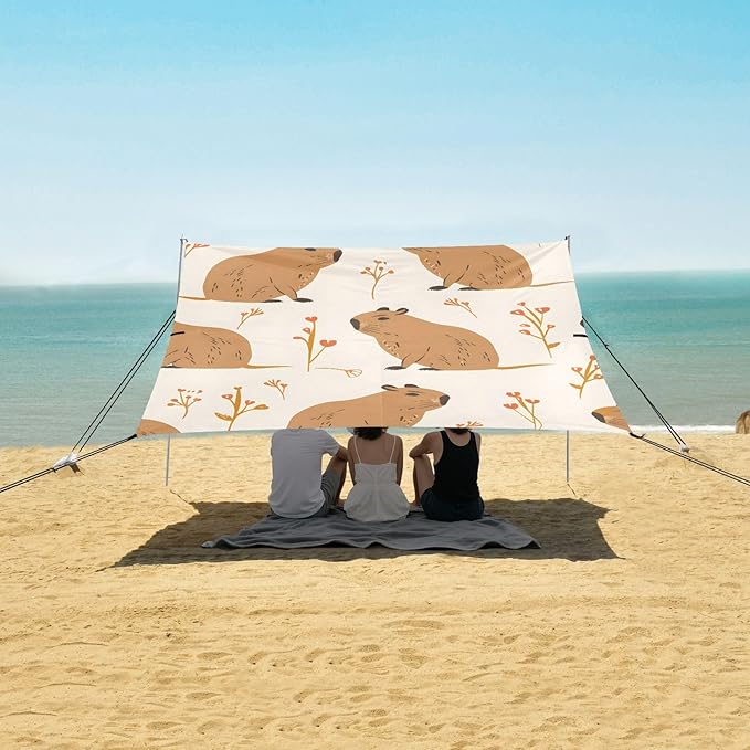 Capybara Seamless Camping Sun Shelter Beach Tent Portable Beach Sun Shade Outdoor Canopy for Camping Trips Fishing Picnic