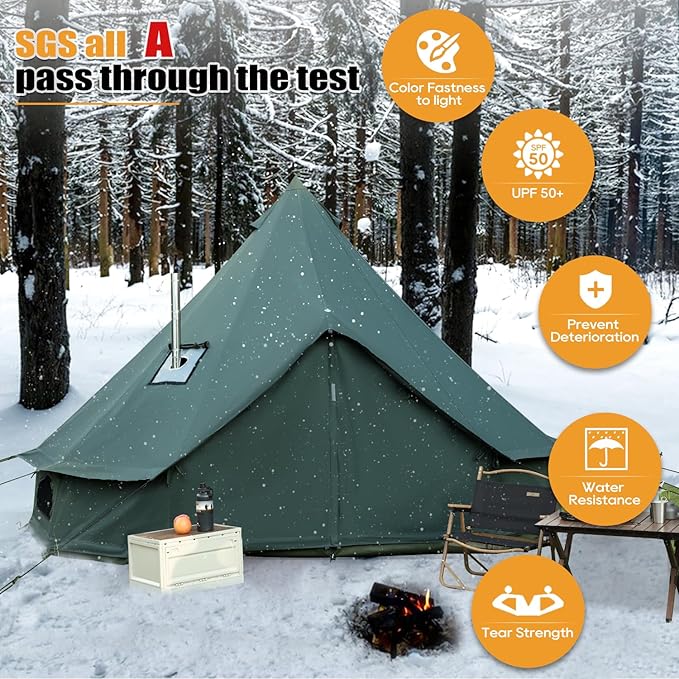 Luxury Cotton Bell Tent Yurt Canvas Tent with Stove Jack 4/6/8 Person Family 4 Season Camping