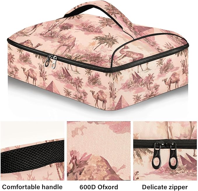 Casserole Carrier Lovely Camel PrintInsulated Casserole Carrier for Hot or Cold Food Thermal Lunch Tote for Potluck Parties Picnic Beach Fits 9 x 13 Inches Baking Dish