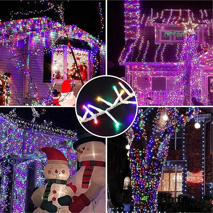 LAMPHOME 500 LED String Lights - Outdoor &amp Indoor Plug-in Twinkle Fairy Lights 46ft 500 LEDs Multicolor Waterproof 16 Modes