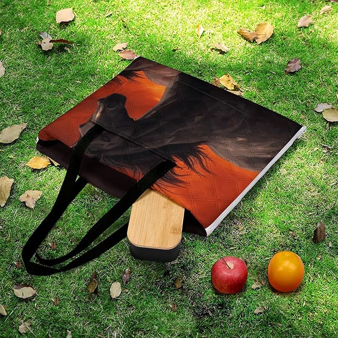 Zipper Horses Red Glowing Clouds Style Picnic Mat Suitable for Travel Camping Park Or Home Use