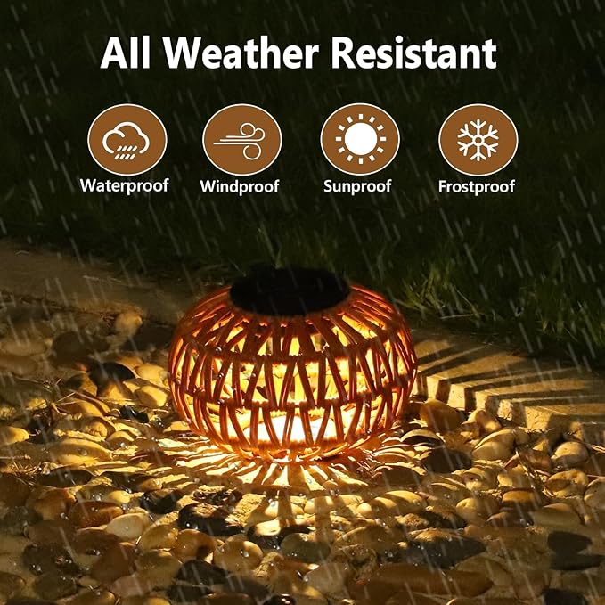 2 Pack Solar Lanterns Outdoor Waterproof Outdoor Table Lamp Decor Rattan Solar Lights Decorative Small Tabletop Lantern Gifts for Mom Grandma Lantern Lights Outside for Garden Yard Steps