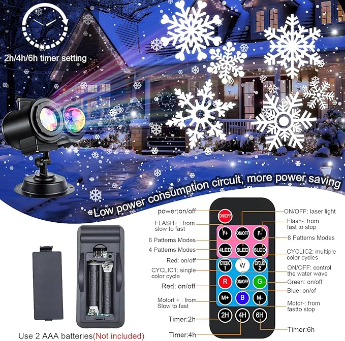 Christmas Projector Lights Outdoor LED Snowflake Projector Lights Outdoor Waterproof with Remote Control &amp Timer Holiday Projector for Christmas Halloween Party Yard Garden Decoration