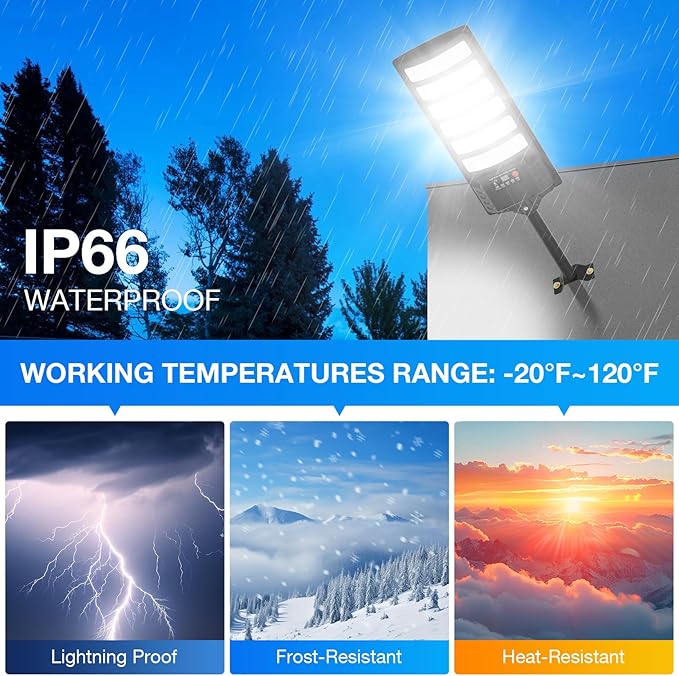 Solar Street Lights Outdoor Waterproof48000LM 320°Wide Angle Flood Light LED Solar Parking Light with Motion Sensor and Remote Control for Outdoor Streets CourtyardsParking Garages2Pack