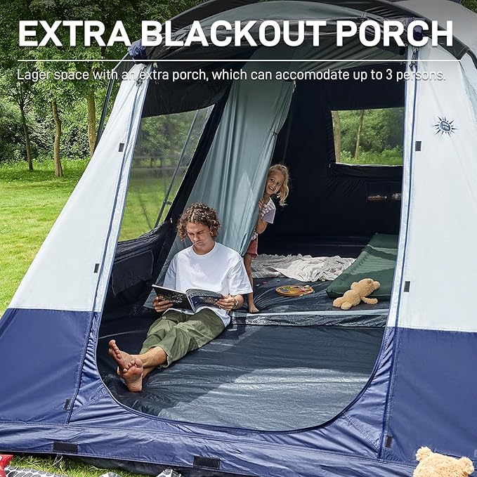 EVER ADVANCED 10 Person Camping Blackout Design Tent Multi Room Tent for Family Large Tents with Rainfly and Carry Bag 2 Doors Water-Resistant 14ft x 10ft x 84in