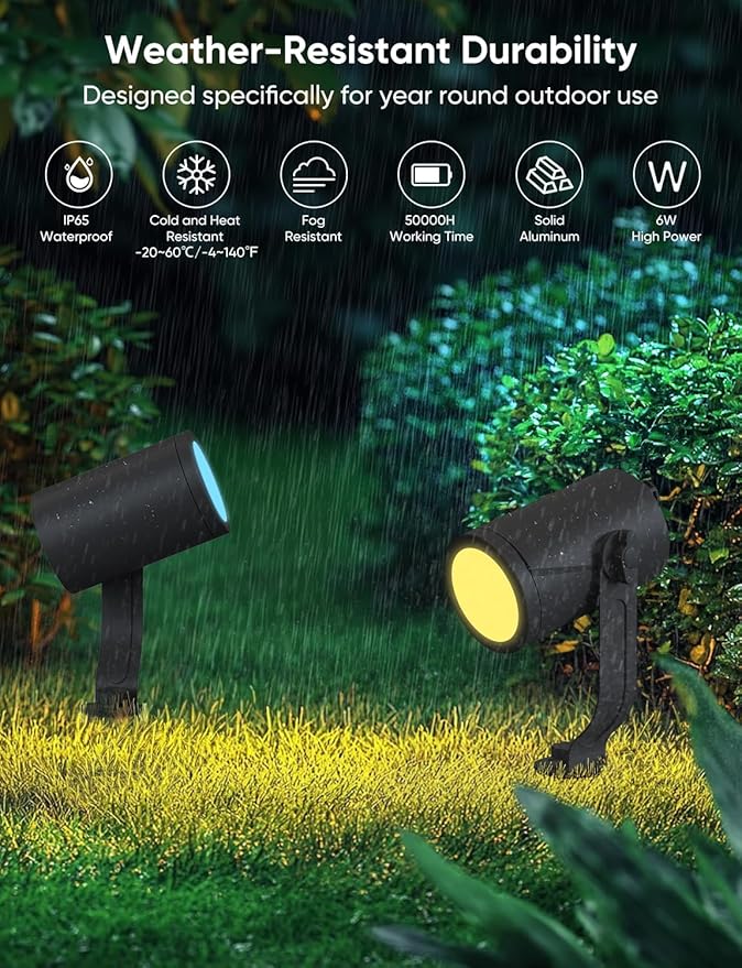 APPECK Smart Outdoor Spot Lights 24W RGBCW Color Changing Landscape Lights 4 Pack IP65 Waterproof Low Voltage Landscape Lighting App/Voice/Remote Control for Garden Yard Pathway Holiday Decor