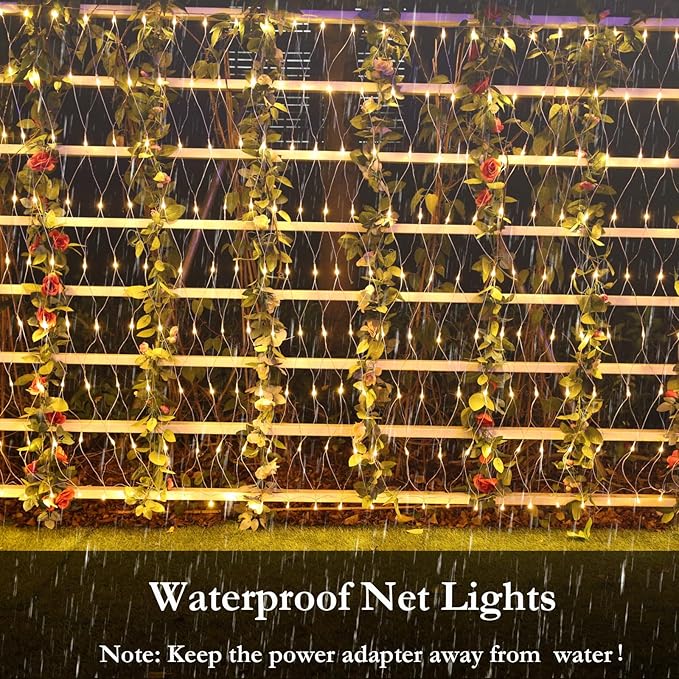 Joomer Christmas Net Lights - 2PACK 12FT x 5FT 360 LED Plug-in Mesh Lights Waterproof with 8 Modes Timer Connectable for Bushes Trees Garden Outdoor Christmas Decor (Clear Wire Warm White)