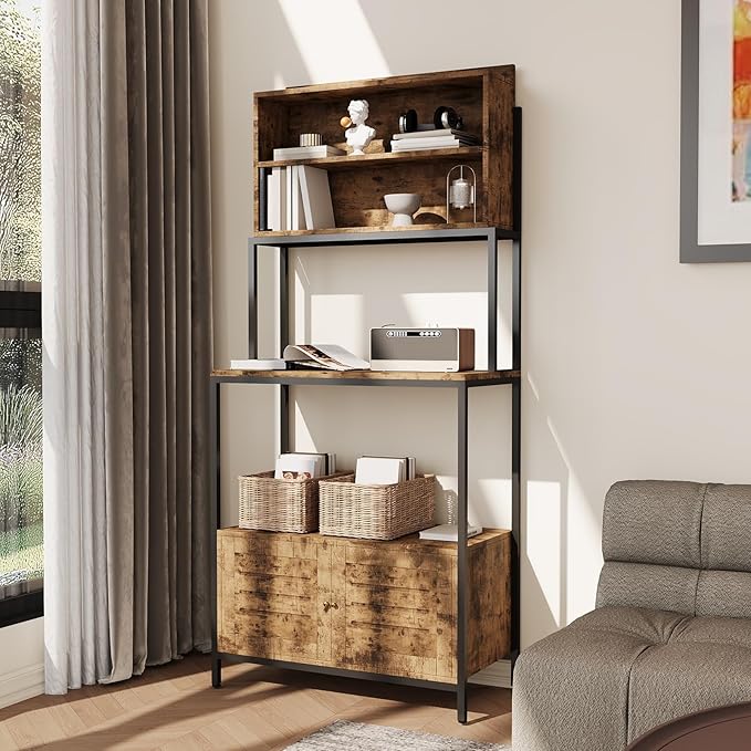 Garvee Bakers Rack with Storage Cabinet 68 Industrial 6-Tier Kitchen Storage Shelf with CabinetMicrowave StandShelvesFreestanding Coffee Bar for Pots Spices &amp Kitchen Essentials