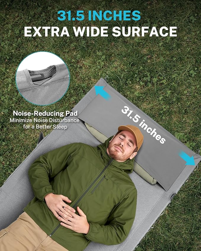 Gonex 31.5 Extra Wide Camping Cot with Premium Pillow Pocket Supports 350lbs Portable Ultralight Folding Cot Bed for Adults Travel Beach Home Sleeping (Grey)