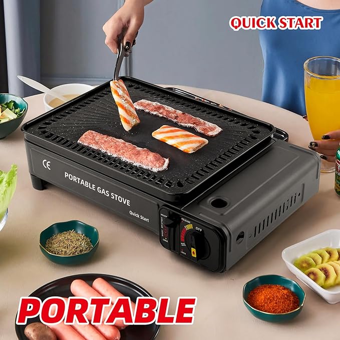 Butane Stove with Griddle Top and Carrying Case Portable Outdoor Cooking (Stove Griddle + Butane)