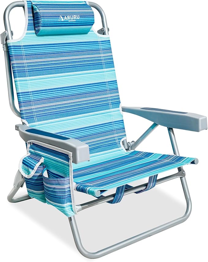 Beach Chairs for Adults Portable Folding Backpack Beach Chair Heavy Duty 5-Position Lay Flat with Cooler Bag Cup Holder for Outdoor/Lawn/Trip/Picnic/Fishing/Camping