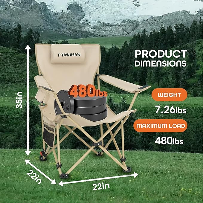 Oversized Camping Folding Chair Camp Chairs for Adults Heavy Duty Beach Chair Foldable Lawn Chairs XL Chair Heavy Duty Big and Tall Camping Chair (2 Black Oversized)