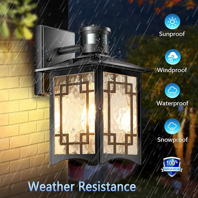 Dusk to Dawn Motion Sensor Light Outdoor Light Fixture Aluminum Wall Sconce Lighting Front Porch Light Exterior Lights for House Patio Outside Lights Wall Mount Anti-Rust Lantern