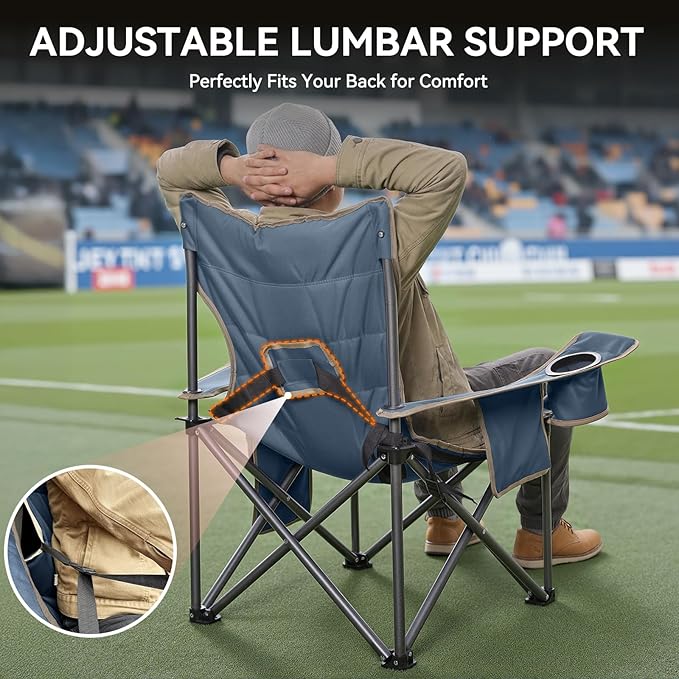 Heated Camping Chair Extra Wide Heated Chair Heavy Duty Heated Camp Chair Supports 450 lbs Heated Lawn Chairs for Adults with Cup Holder Cooler Side Pocket (Power Bank not Included)