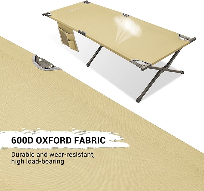 Kingcamp Camping Cot Portable Sleeping Cot for Adults Heavy Duty 81x 30 Oversized Camp Cots with Pocket Folding Outdoor Camping Bed for Travel Camp Beach HikeOutdoor and Indoor Use(Beige)